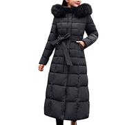 Doudoune d'hiver mi-longue pour femme avec manches longues et fermeture éclair - Style décontracté - Manches longues - Rembourré - Pour l'extérieur - Costume de randonnée, Noir , XL