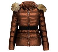 Doudoune d'hiver pour femme, manteau en duvet avec capuche en fourrure, doudoune courte et chaude, coupe ajustée, parka d'hiver couleur café foncé, taille L
