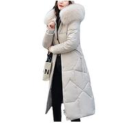 Doudoune d'hiver pour Femme Mode Doudoune Manteau d'hiver à Capuche Veste Longue Fermeture éclair Doudoune Manteau Extra Long avec Veste Longue Chaude et épaisse (Beige,M)