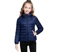 Doudoune d'hiver pour filles avec fermeture éclair - Imperméable - Matelassée - Doudoune matelassée et isolante - Coupe-vent, bleu marine, 15-16 ans