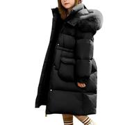Doudoune d'hiver pour Filles Hiver mi-Long avec Veste à Capuche à col en Fourrure Tendance de la Mode Doudoune Coupe-Vent extérieure Chaude (Noir,170)