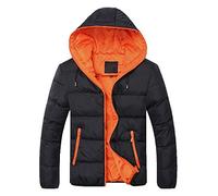 Doudoune d'hiver pour homme - Veste polaire pour homme - Noir - XXL - Veste d'extérieur mi-saison - Noir - Avec capuche - En coton - Veste de randonnée, Orange, XL