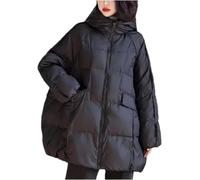 Doudoune d'hiver surdimensionnée capuche pour femme coupe ample décontractée épaissie fermeture éclair sur le devant couleur unie manteau à capuche mi-long surdimensionné chaud (Noir,Taille unique)