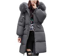 Doudoune d'hiver tendance pour femme - Doudoune épaisse et chaude à manches longues - Manteau thermique en duvet lourd avec capuche en fausse fourrure - Vêtements d'extérieur - Vestes de randonnée