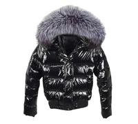 Doudoune douce brillante pour femme, veste courte en fourrure artificielle, doudoune chaude épaissie, Noir , S