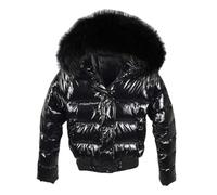 Doudoune douce et brillante pour femme, veste courte en fourrure synthétique, veste épaisse et chaude, Noir 4, S