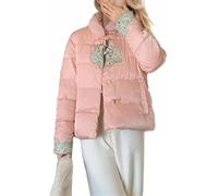 Doudoune élégante de Style Chinois pour Femmes Doudoune Chaude avec Bouton d'hiver imprimé brodé Veste de fête d'invité de Mariage décontractée et Ample (Rose,M)