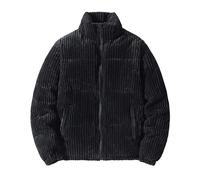 Doudoune en velours côtelé pour homme - Noir uni - Veste thermique rembourrée - Col montant - Manteau d'hiver à manches longues - Veste softshell en coton - Veste de travail d'hiver, Noir , XXL