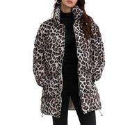 Doudoune épaissie léopard à la Mode pour Femmes col Montant Fermeture éclair Doudoune Chaude d'hiver Veste décontractée Ample Coupe-Vent en Plein air (Imprimé léopard,XXL)