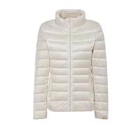 Doudoune Femme 100 Grammes Coupe Vent Léger Matelassé Doudounes Sans Capuche Chaud Hiver Pliable Gilet Élégant Décontracté Confortable Veste Demi-Saison Grande Taille Manteau Manches Longues, Blanc, M