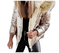 Doudoune Femme Blanche Manteau de couleur unie pour femmes veste fermeture éclair visage manteau col en laine épaissi manteau chaud en peluche à capuche Doudoune Noire Femme Printemps (Gold, XL)