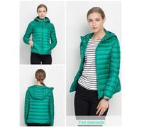 Doudoune femme courte - FUNMOON - Vert émeraude - 90% duvet - Légère - Capuche XS