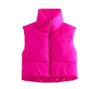 Doudoune Femme Courte, Gilet Long Chaud Femme sans Manches Manteau Chic Et Elegant Décontracté Zippé Couleur Unie Veste Thermique avec Poches Automne Hiver Chaud Gilet