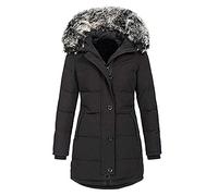 Doudoune Femme Hiver Chaud Col Fourrure Grande Taille Épais Blouson à Capuche Zip Manteau Rembourrée Matelassée Parka Long Veste Polaire Fausse Détachable Confortable Doublée Molleton(Noir,3XL)