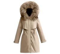 Doudoune Femme Hiver Chaude Lined Jacket Women Women's Hooded Warm Winter Coat Quilted Thicken Puffer Jacket Fleece Oversized Outerwears Fashion Laple Veste Running Femme Blouson Femme (Khaki, XXL)