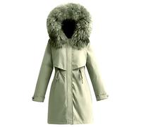 Doudoune Femme Hiver Chaude Lined Jacket Women Women's Hooded Warm Winter Coat Quilted Thicken Puffer Jacket Fleece Oversized Outerwears Fashion Laple Veste Running Femme Blouson Femme (Green, XXL)