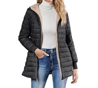 Doudoune Femme Hiver Couleur Pure Manche Longue avec Capuche - Veste Femme Mi Saison Fermeture Éclair avec Poches Running Souple Ample Manteaux Épais Respirante Blousons Noir 2XL