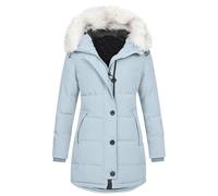 Doudoune Femme Hiver Manche Longue Couleur Pure avec Capuche - Mode Femme Hiver 2025 Fermeture Éclair avec Poches Ample Elegant Respirante Doudounes Randonnée Classique Vestes Bleu Clair XL