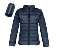 Doudoune Femme Hiver Manche Longue Couleur Pure sans Capuche - Veste Femme Mi Saison Fermeture Éclair avec Pochette De Rangement Legere Ample Exquisite Doudounes Unique Vestes Marine M