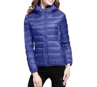 Doudoune Femme Legere Légère a Capuche Duvet Veste à Courte Manteau Matelassée Pliable Blouson Doudounes Legeres Courtes Mi Saison Hiver Bleu Marine XXL