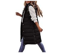 Doudoune Femme Longue sans Manche, Doudoune Femme Hiver Capuche Grande Taille, Manteau Chic avec Bouton Manteaux Décontracté avec Poche Veste Extérieur Chaud Hoodie Couleur Unie Polyvalent S-5Xl