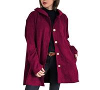 Doudoune Femme Longue Women's Corduroy Shirt Long Sleeve Button Down Hoodies Oversized Soft Solid Color Shackets Jackets Tops With Pockets Veste Manteau Femme Parka Femme Grande Taille (Red, XL)