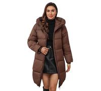 Doudoune femme mi-longue grande taille, vestes d'hiver résistantes au vent, doudoune matelassée thermique à zip, veste coupe-vent rembourrée à capuche avec poches, veste légère, café, M
