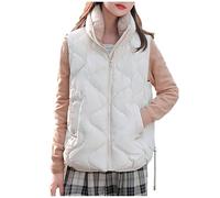 Doudoune Femme Sans Manches Gilet matelassée pour Dame mi-Saison Fermeture Glissière Chaud Gilets Veste Puffer Femmes légant Couleur Unie Ample en Molleton Polaire Doux Exterieur Reporter Travail