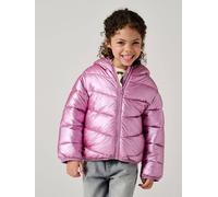 Doudoune fille légère à capuche effet brillant métallisé rose 7A