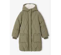 Doudoune fille longue à capuche doublée imitation fourrure kaki 10A