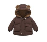 Doudoune Garçons Manche Longue Hauts Chaud Rembourrée Manteaux À Capuche Enfants Couleur Unie Coupe-Vent Fermeture Éclair Avec Oreilles D'ours Chapeau Veste D'hiver Résistant À L'eau Blouson 1-6 Ans