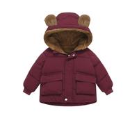 Doudoune Garçons Manche Longue Hauts Chaud Rembourrée Manteaux À Capuche Enfants Couleur Unie Coupe-Vent Fermeture Éclair Avec Oreilles D'ours Chapeau Veste D'hiver Résistant À L'eau Blouson 1-6 Ans