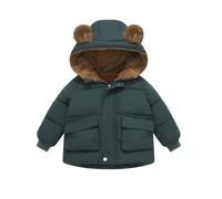 Doudoune Garçons Manche Longue Hauts Chaud Rembourrée Manteaux À Capuche Enfants Couleur Unie Coupe-Vent Fermeture Éclair Avec Oreilles D'ours Chapeau Veste D'hiver Résistant À L'eau Blouson 1-6 Ans