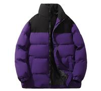 Doudoune Homme Col Montant Hiver Patchwork Chaude Epaisse Casual avec Poche Veste Travail Homme Vintage Outdoor Oversize Tendance Noel Pas Cher Veste Homme Hiver Chaud Blouson Violet Foncé M