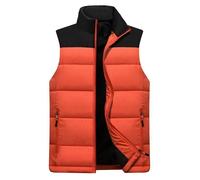 Doudoune Homme,Doudoune Homme Sans Manche de Concordance des Couleurs,Doudoune Homme Matelassée Rembourrée Col Montant-Orange S