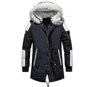 Doudoune Homme Hiver Veste Mi Saison Veste Hiver Chaude, Blousons Décontractés Confortables Homme Puffer À Capuche Matelassé en Coton Extérieur Parka Thermiques Résistante À l'eau Coupe-Vent