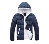 Doudoune homme hiver - Veste polaire homme noir XXL - Vestes homme outdoor veste de mi-saison noir avec capuche épissage coton - Veste avec capuche - Vestes en coton randonnée-veste, bleu foncé, L