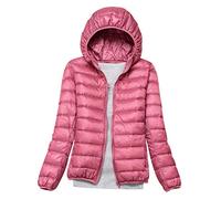 Doudoune Légère à Capuche Femme Courte Manteau Matelassé Pliable Fine Light Blouson Mi-Saison Hiver Chaude Sport Rose