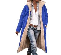 Doudoune légère de randonnée pour femme - Veste d'hiver chaude doublée avec capuche - Veste polaire élégante - Avec poches - Veste d'extérieur coupe-vent - Veste de loisirs confortable, bleu, XXXL