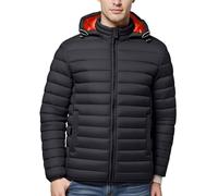 Doudoune légère et coupe-vent à capuche pour homme, manteau d'hiver épais et thermique avec fermeture éclair en duvet avec bouffant amovible pour l'extérieur pour tous les jours, Noir , XL
