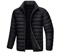 Doudoune légère et imperméable pour homme, manteau d'hiver pour homme, fermeture éclair intégrale, col montant, manteau d'hiver chaud en duvet coupe-vent isolé, veste matelassée légère, Noir , XL