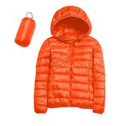 Doudoune Légère Femme à Capuche Manteau Femme Hiver Manche Longue Veste Matelassée Hiver avec Poches Duvet Veste à Courte Manteau Matelassée Pliable Blouson Doudoune Legeres Courtes (01 Orange, XXL)