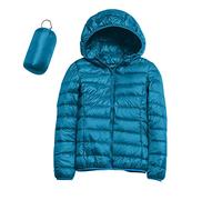 Doudoune Légère Femme D'hiver Chaude avec Capuche Plume Cintree Veste en Duvet Courte Couleur Unie Matelassé Jacket Pliable Fine Veste de d'Extérieur Rembourrée et Doublée pour Montagne (#01 Blue, XL)