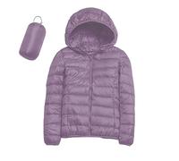 Doudoune Légère Femme D'hiver Chaude avec Capuche Plume Cintree Veste en Duvet Courte Grande Taille Duvet Jacket Pliable Fine Veste de Transition Rembourrée et Doublée pour Montagne (03 Purple, XXL)