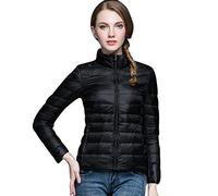 Doudoune Légère Femme Duvet Veste Doudoune Plume Ultra Light Femme sans Capuche Legere Courte Manteau Doudoune Matelassée Pliable Fine Blouson Doudounes Legeres Hiver Chaudes Grande Taille Noir M