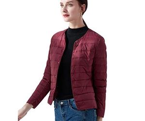 Doudoune Légère Femme Hiver Chaud Veste Grosse Parka Duvet Matelassée Fine Courte Cintrée Manteau Plume Ultralight Oversize Sport Rouge L