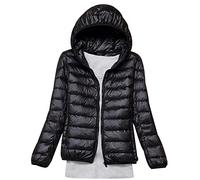 Doudoune Légère Femme Hiver Veste Capuche Fine Ultralight Grande Taille Matelassée Puffer Jacket Blouson Duvet Plume Oversize Noir XL