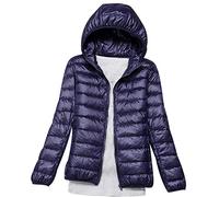 Doudoune Légère Femme Hiver Veste Capuche Fine Ultralight Grande Taille Matelassée Puffer Jacket Blouson Duvet Plume Oversize Marine XL