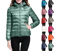 Doudoune légère pour femme avec capuche - Doudoune courte pour l'hiver | Veste matelassée imperméable avec fermeture éclair - Manteau d'hiver chaud matelassé avec poches - Veste de transition ultra
