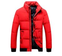 Doudoune légère pour femme avec fermeture éclair sur toute la longueur, col montant, matelassée, matelassée, décontractée, pliable, coupe-vent, vêtements d'extérieur avec poche, Rouge, XL